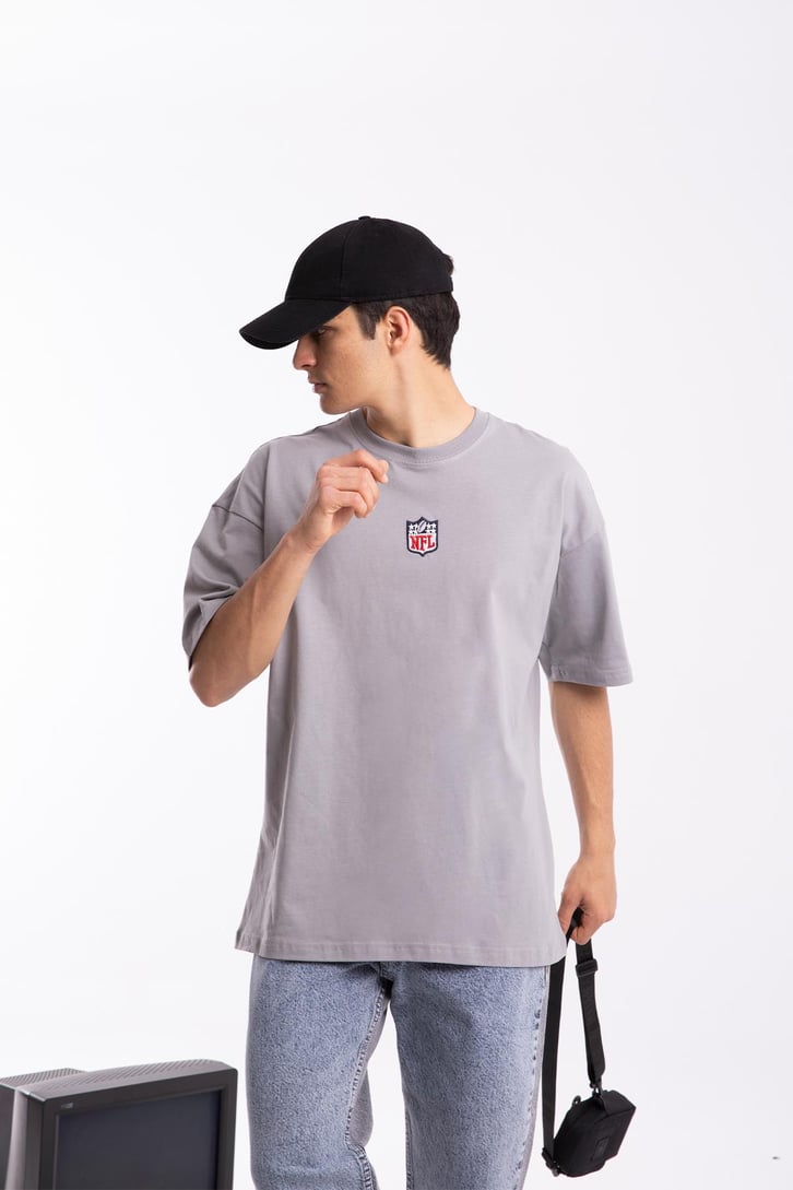 Mini Logo Nakışlı Buz Gri Oversize Tshirt
