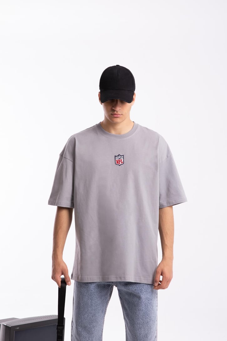 Mini Logo Nakışlı Buz Gri Oversize Tshirt