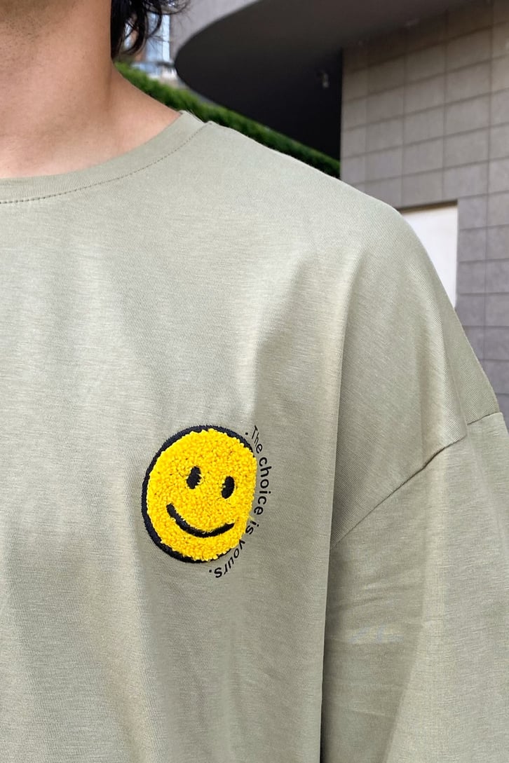Mini Smile Baskılı Çam Yeşili Oversize Tshirt
