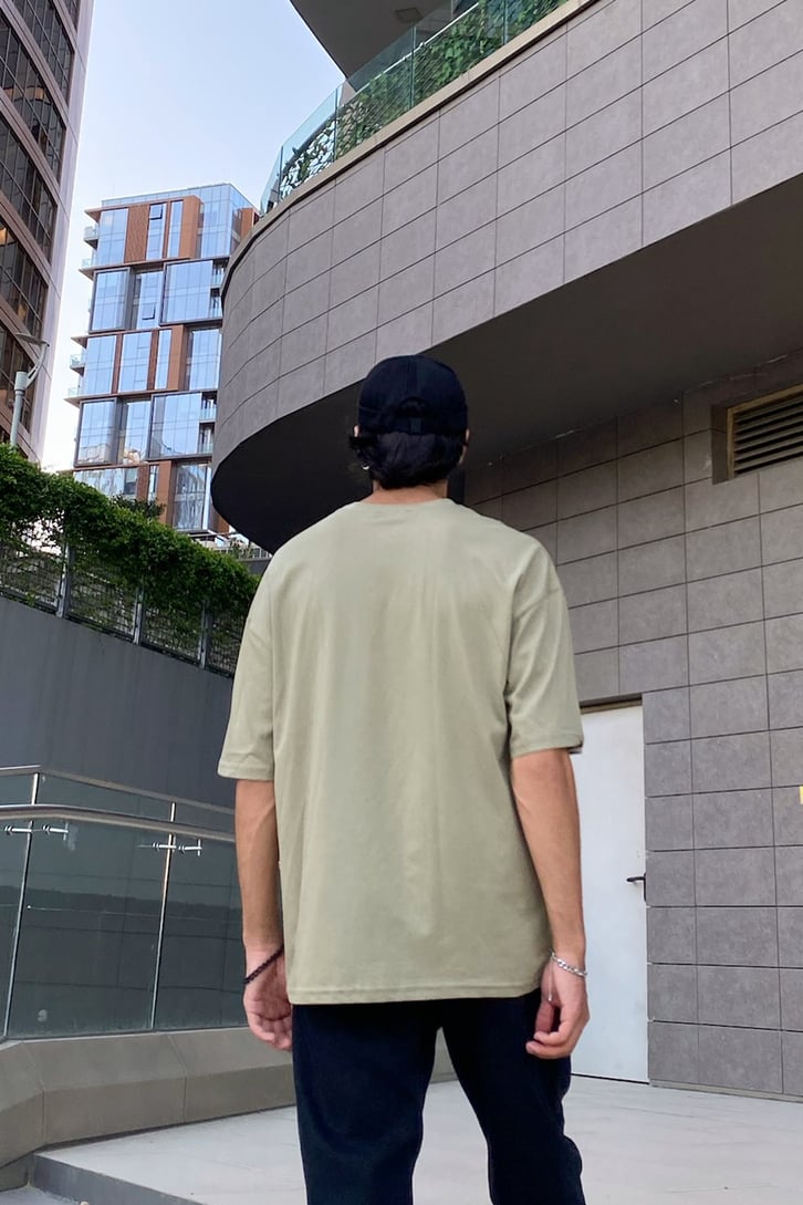 Mini Smile Baskılı Çam Yeşili Oversize Tshirt