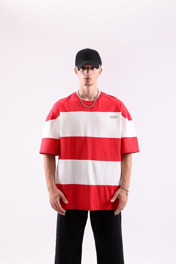 Mini Text Baskılı Çizgili Oversize Tshirt