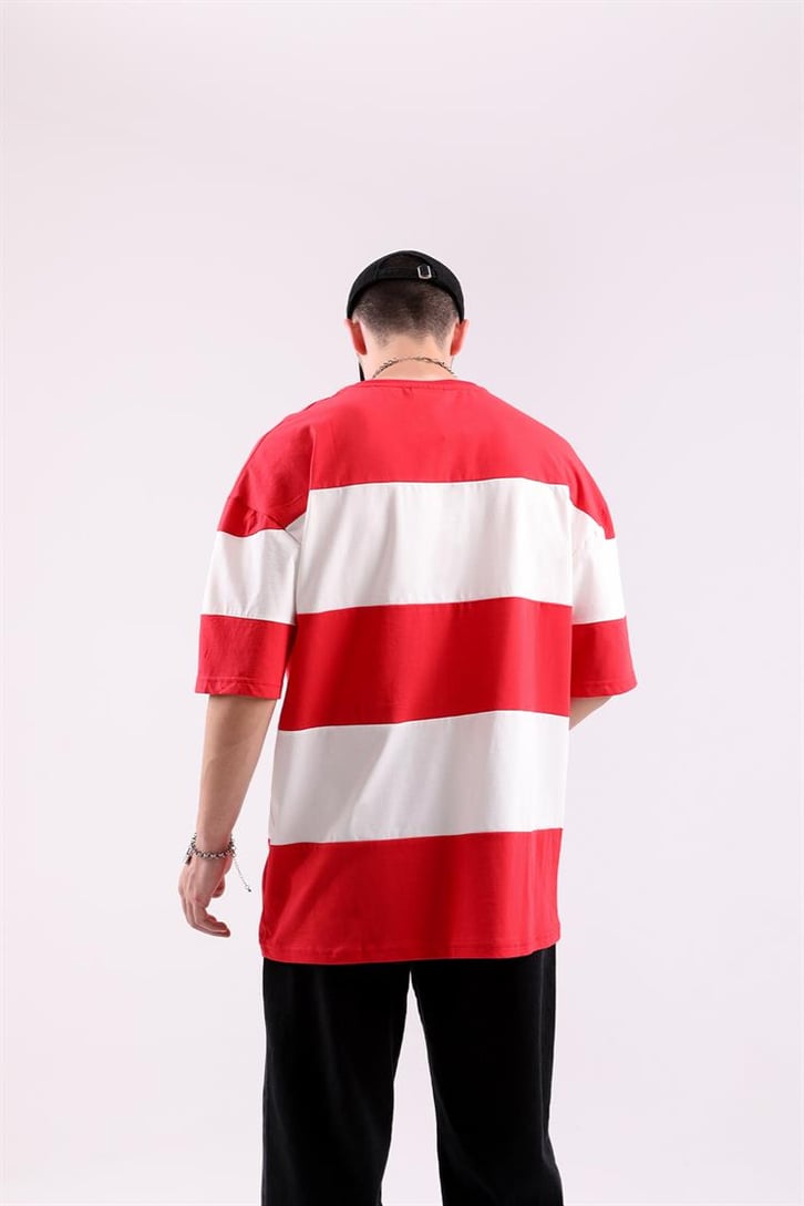 Mini Text Baskılı Çizgili Oversize Tshirt