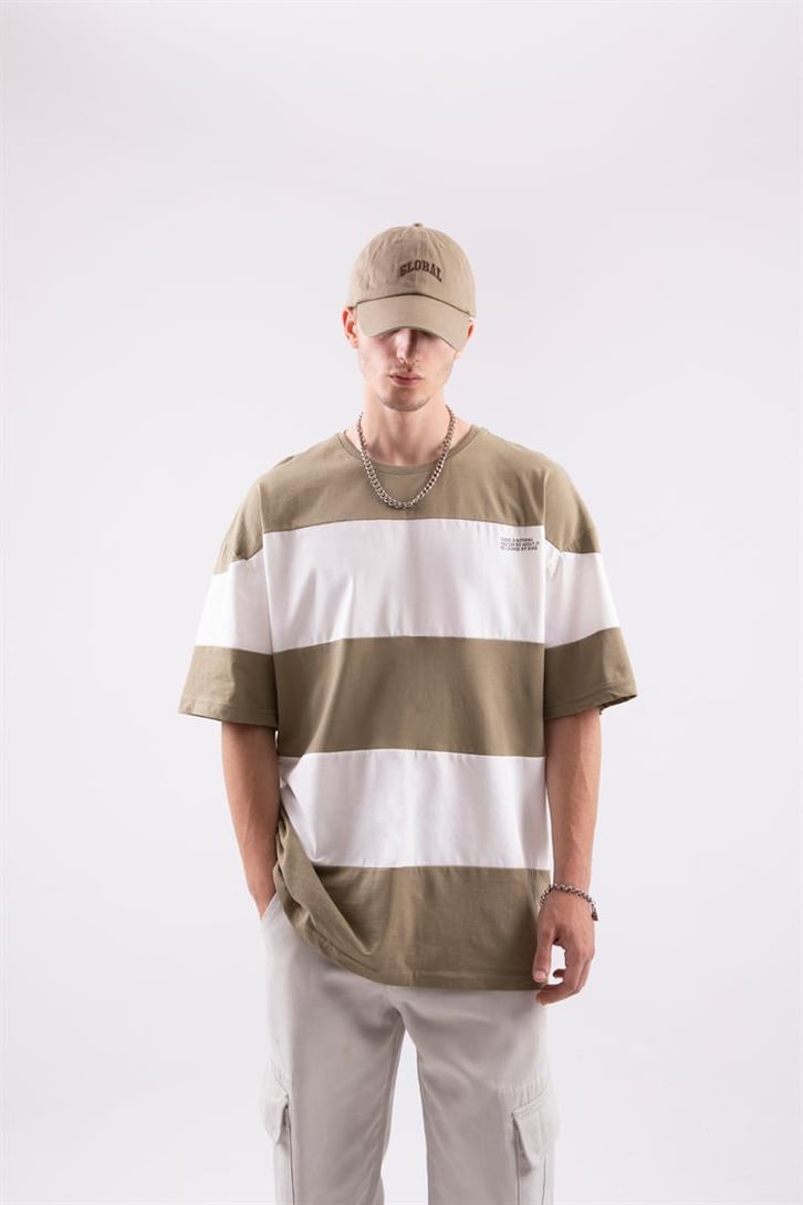 Mini Text Baskılı Çizgili Oversize Tshirt