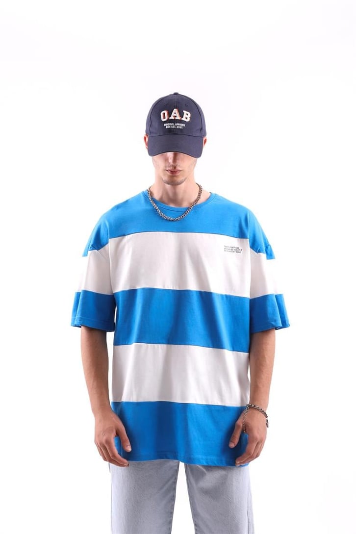 Mini Text Baskılı Çizgili Oversize Tshirt