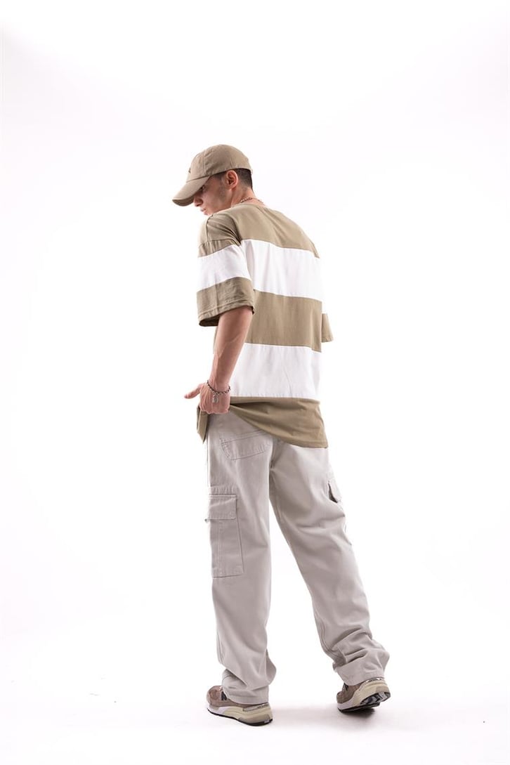 Mini Text Baskılı Çizgili Oversize Tshirt