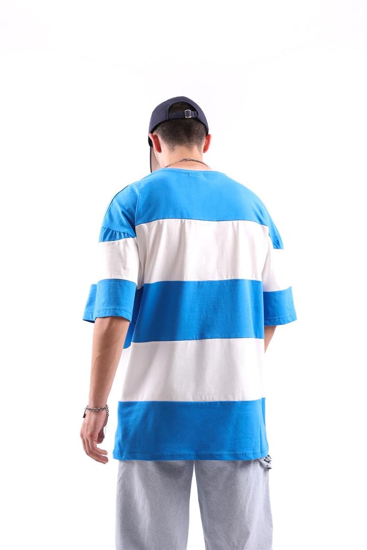 Mini Text Baskılı Çizgili Oversize Tshirt