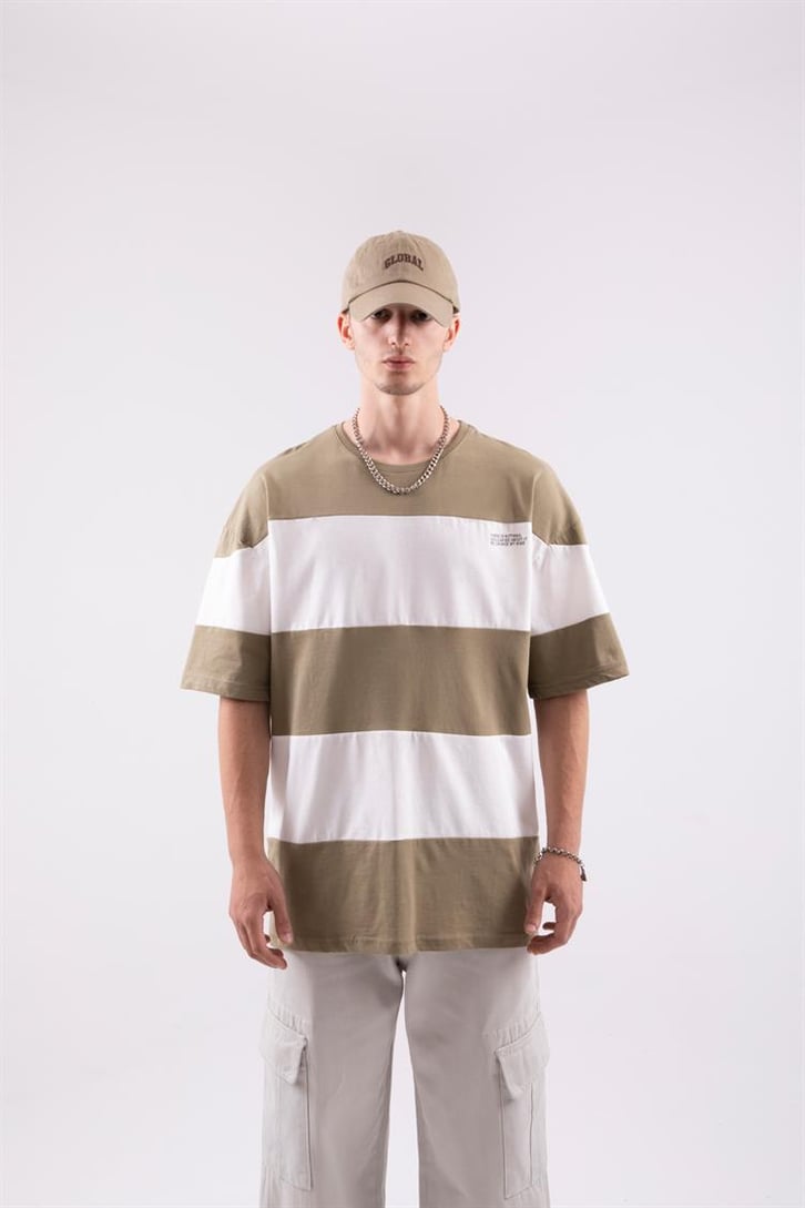 Mini Text Baskılı Çizgili Oversize Tshirt