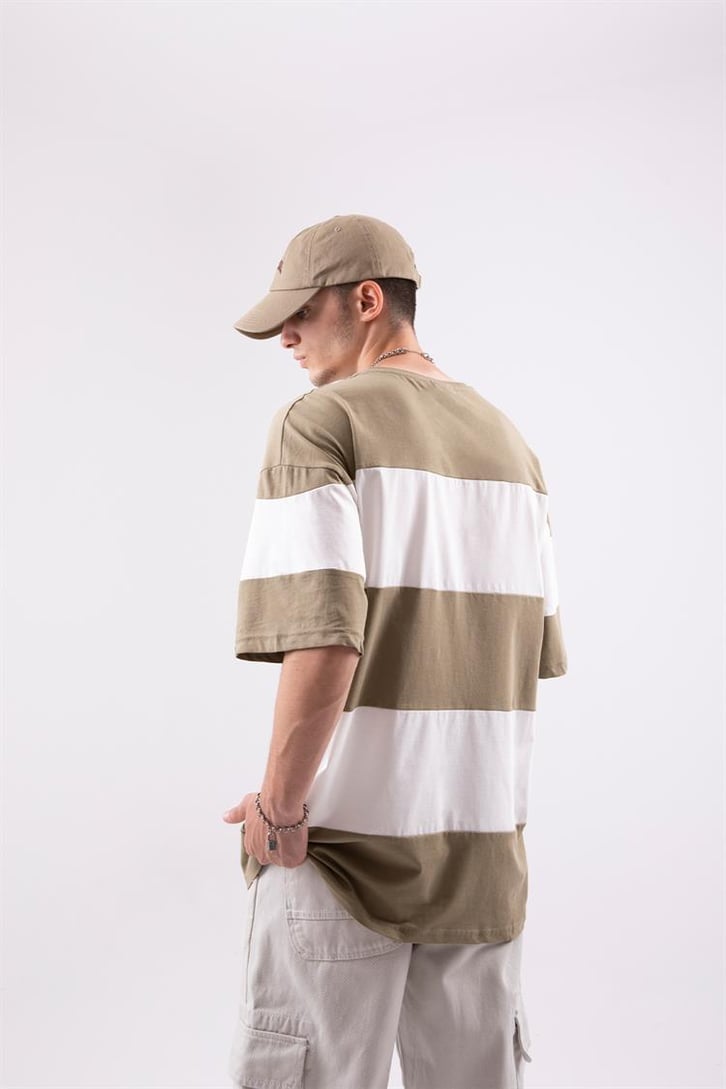 Mini Text Baskılı Çizgili Oversize Tshirt