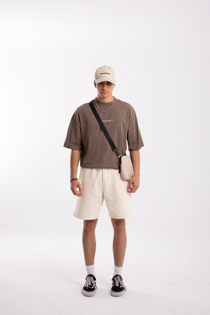 Mini Text Baskılı Vizon Oversize Tshirt
