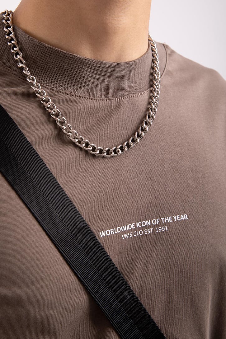 Mini Text Baskılı Vizon Oversize Tshirt