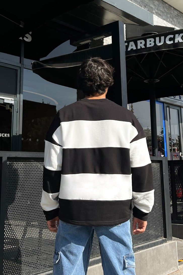 Mini Text Çizgili Oversize Sweatshirt