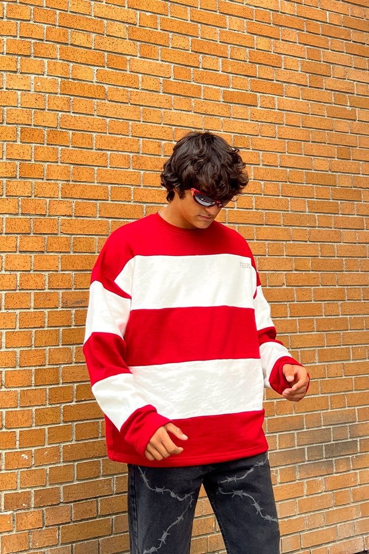 Mini Text Çizgili Oversize Sweatshirt