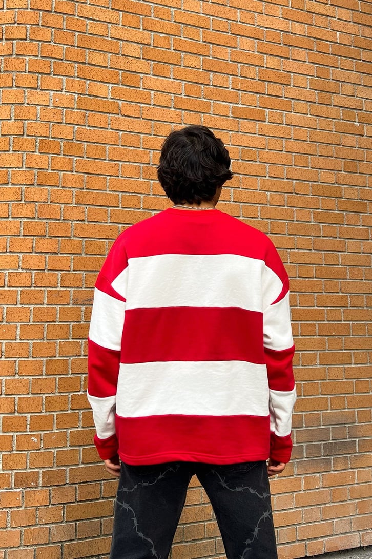 Mini Text Çizgili Oversize Sweatshirt