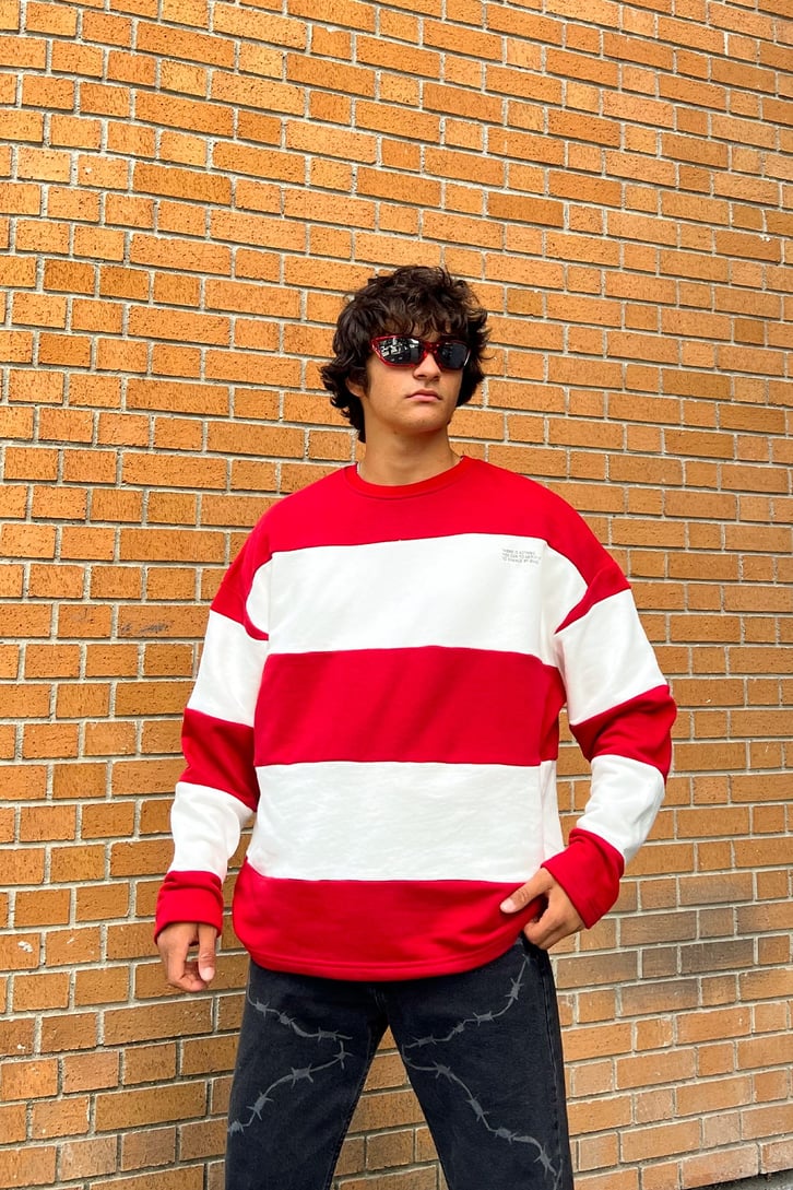 Mini Text Çizgili Oversize Sweatshirt