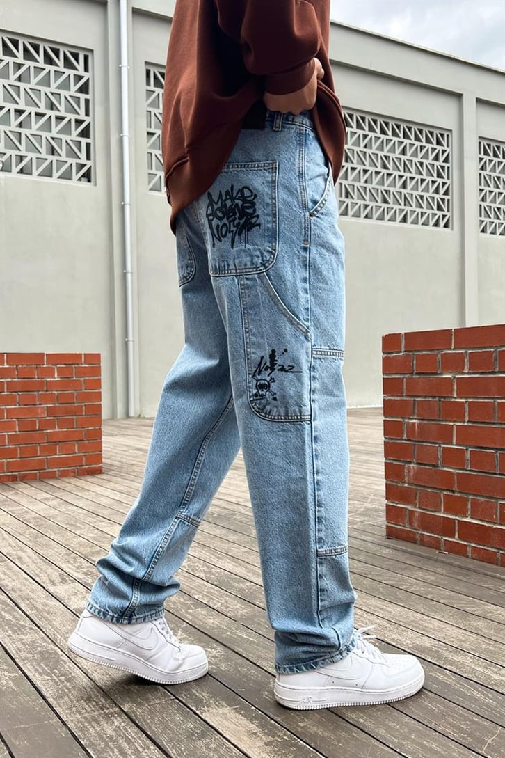 Mini Text Printed Açık Mavi Regular Fit Jean