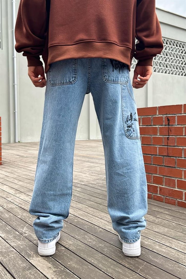 Mini Text Printed Açık Mavi Regular Fit Jean