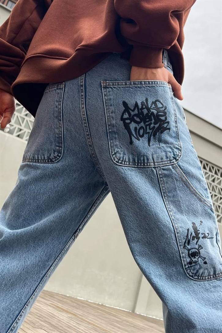 Mini Text Printed Açık Mavi Regular Fit Jean