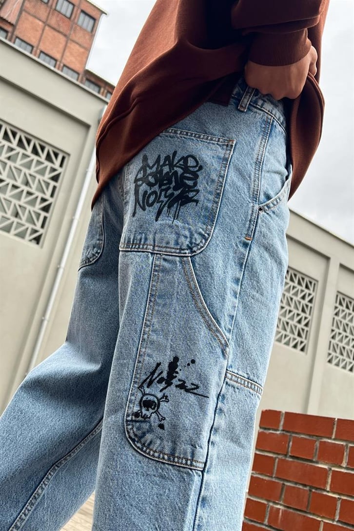 Mini Text Printed Açık Mavi Regular Fit Jean