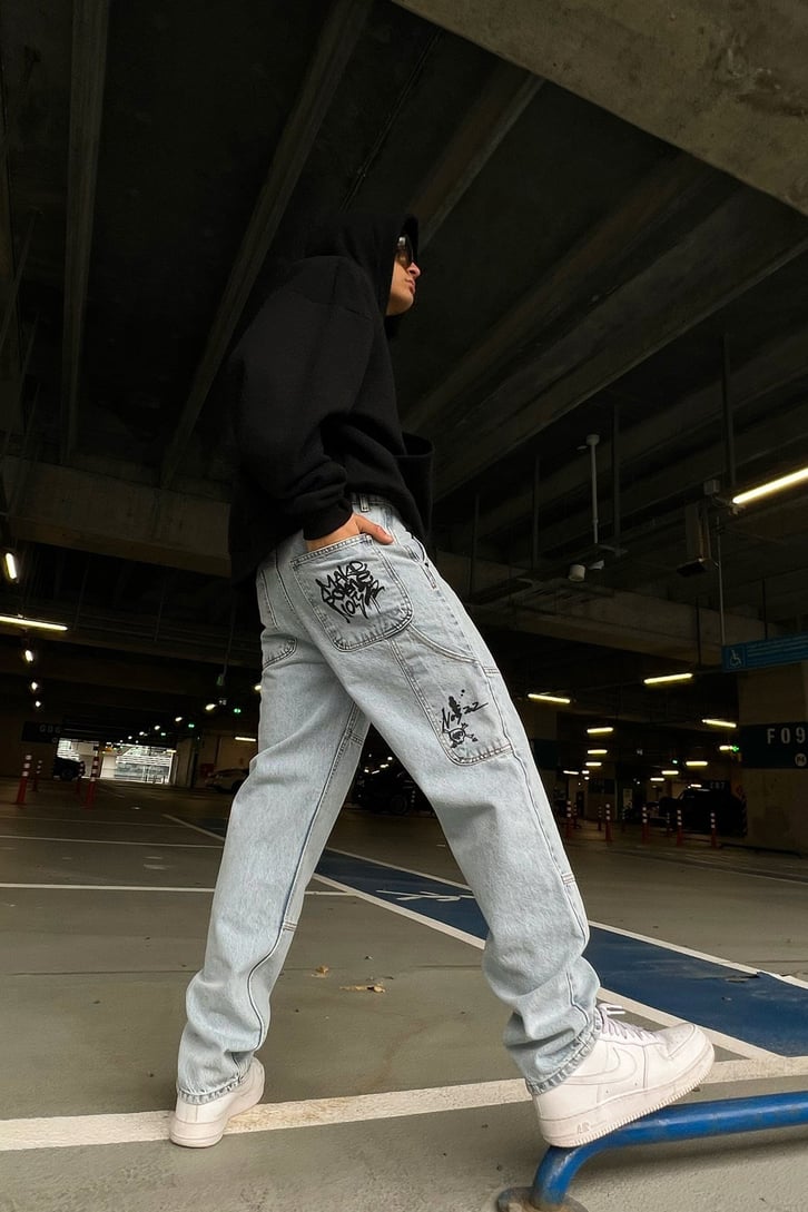 Mini Text Printed Buz Mavi Regular Fit Jean