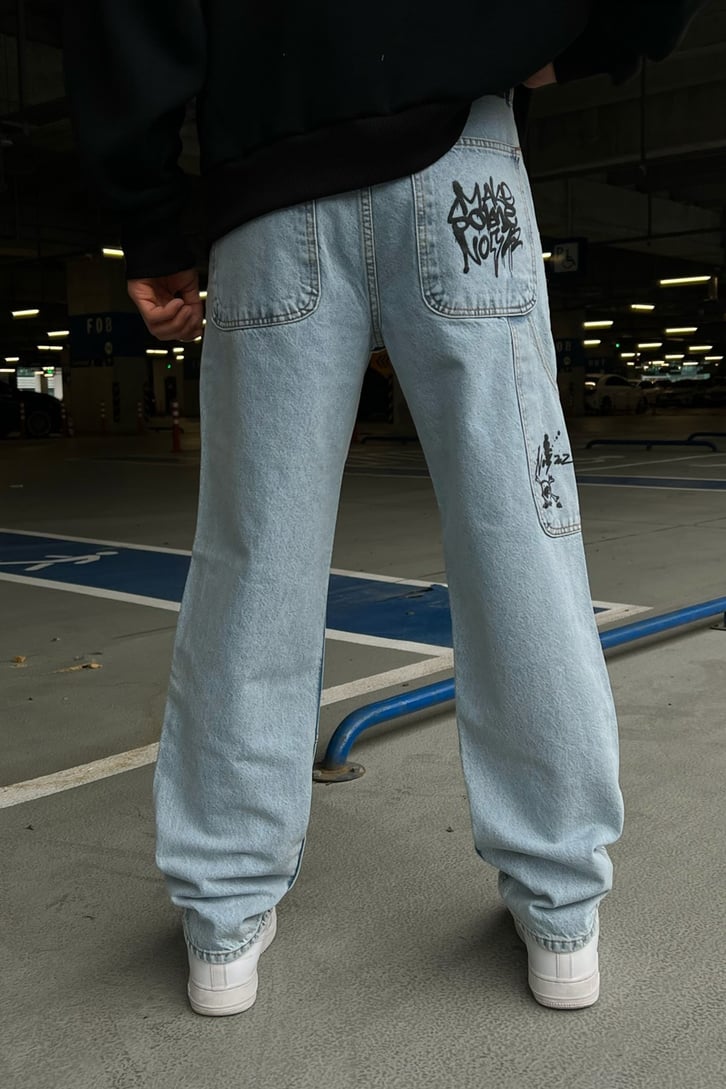 Mini Text Printed Buz Mavi Regular Fit Jean