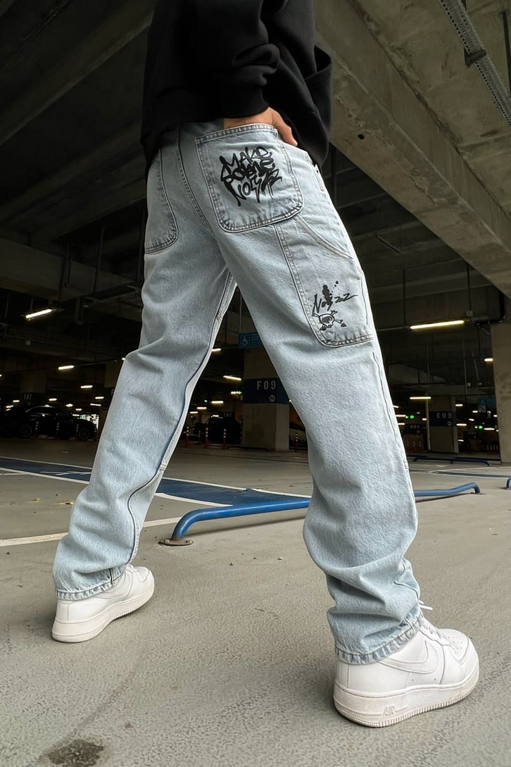 Mini Text Printed Buz Mavi Regular Fit Jean