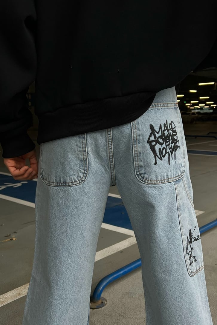 Mini Text Printed Buz Mavi Regular Fit Jean