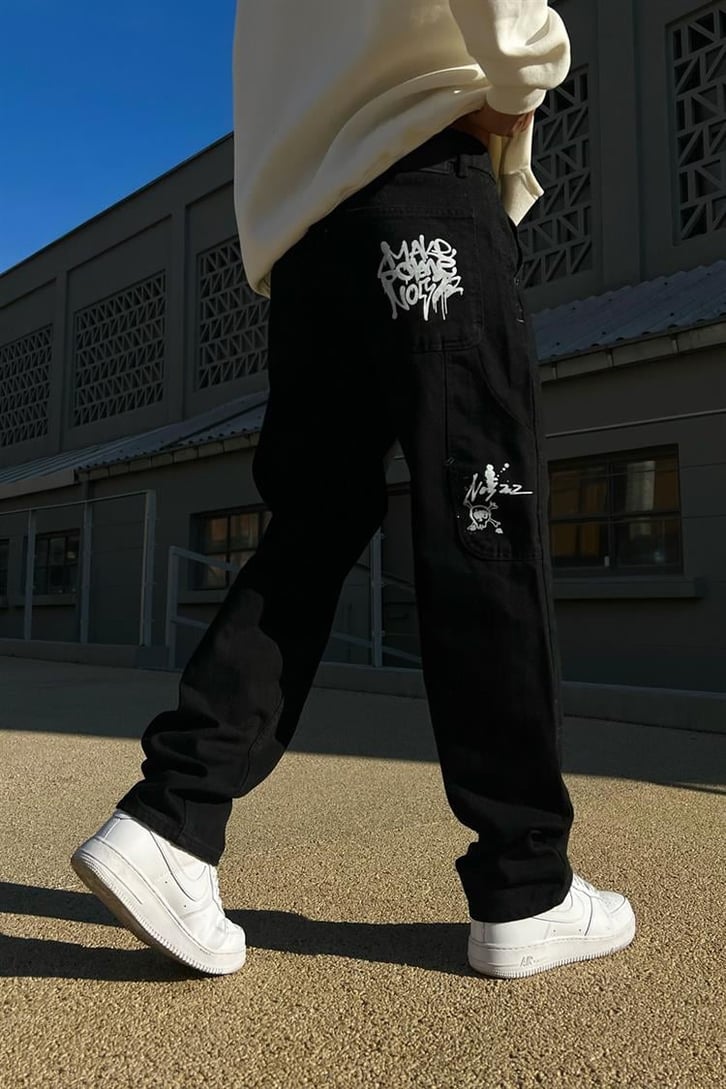 Mini Text Printed Siyah Regular Fit Jean