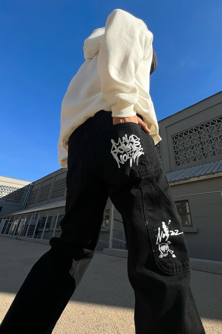 Mini Text Printed Siyah Regular Fit Jean