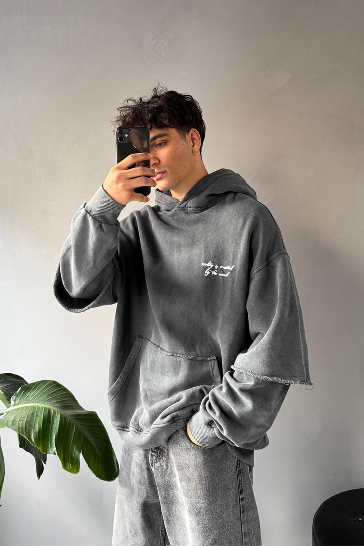 Minimal Baskılı Double Kol Hoodie