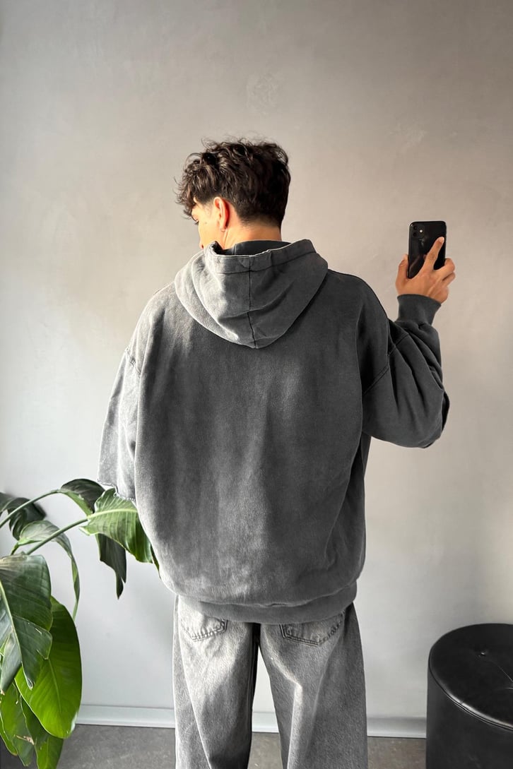 Minimal Baskılı Double Kol Hoodie