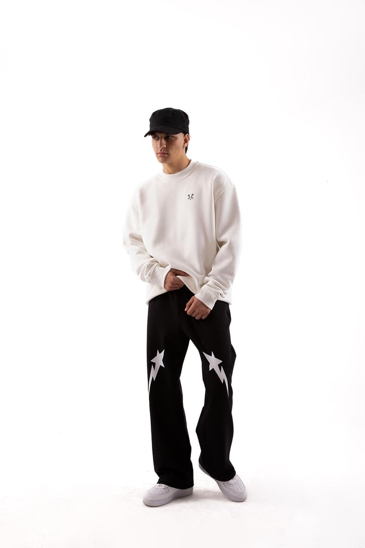Minimal Baskılı Ekru Oversize Sweatshirt