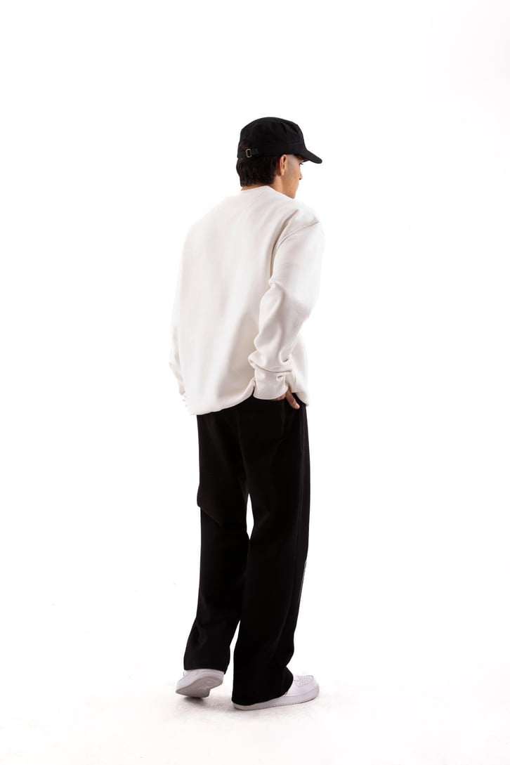 Minimal Baskılı Ekru Oversize Sweatshirt