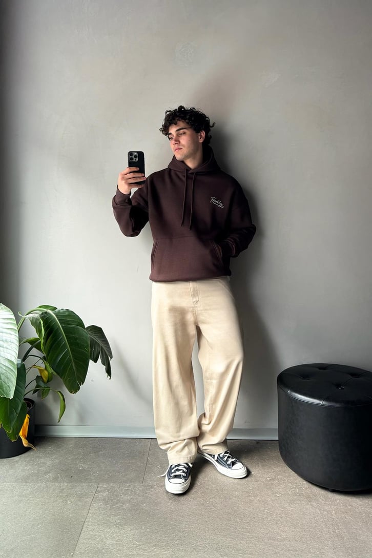 Minimal Baskılı Oversize Hoodie