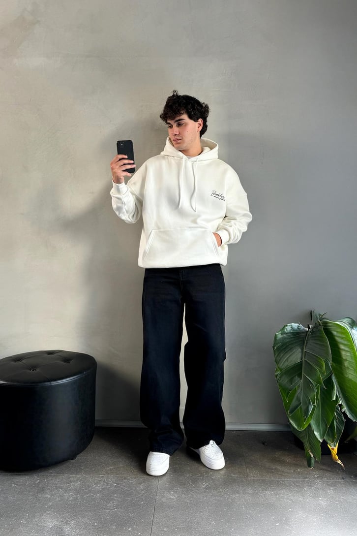 Minimal Baskılı Oversize Hoodie
