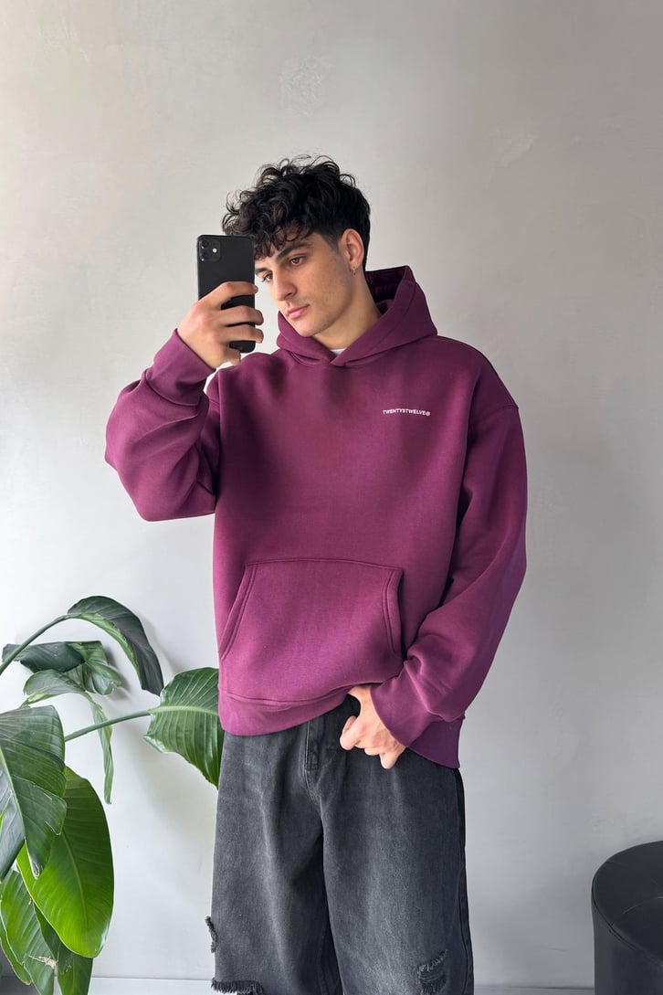 Minimal Baskılı Oversize Hoodie