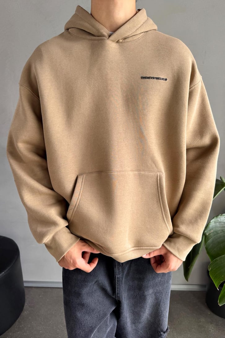Minimal Baskılı Oversize Hoodie