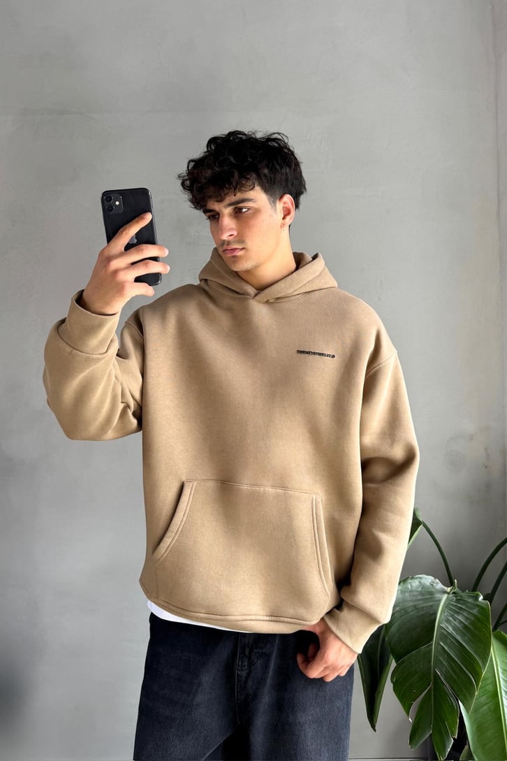 Minimal Baskılı Oversize Hoodie