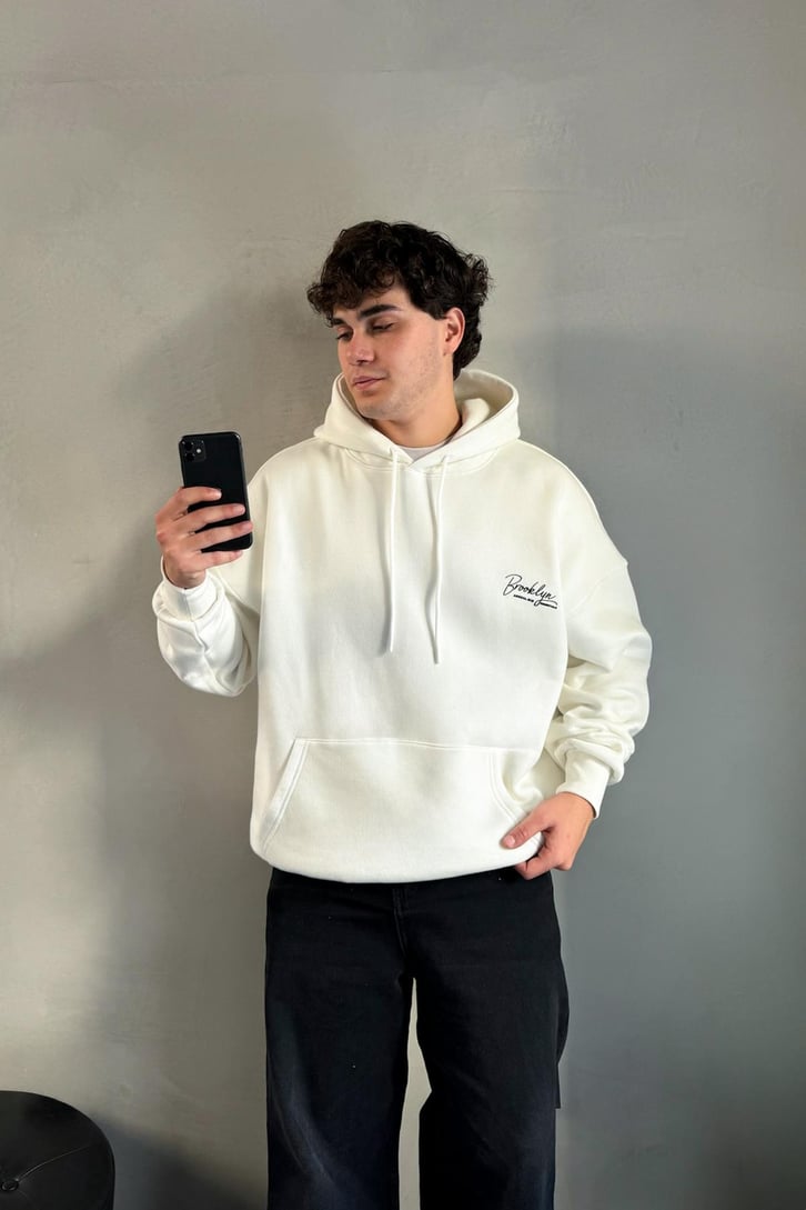 Minimal Baskılı Oversize Hoodie
