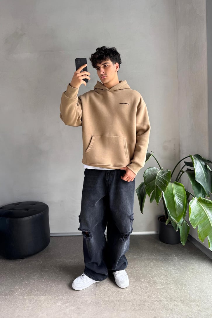 Minimal Baskılı Oversize Hoodie