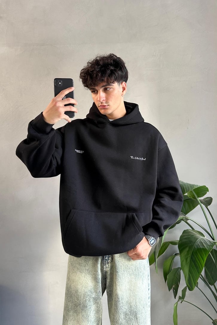 Minimal Baskılı Oversize Hoodie