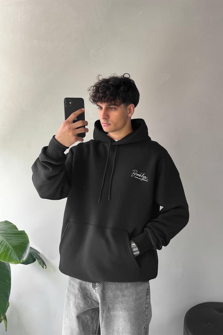 Minimal Baskılı Oversize Hoodie