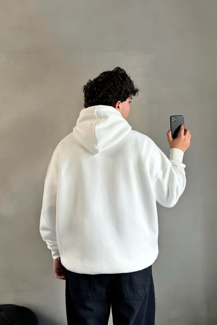 Minimal Baskılı Oversize Hoodie