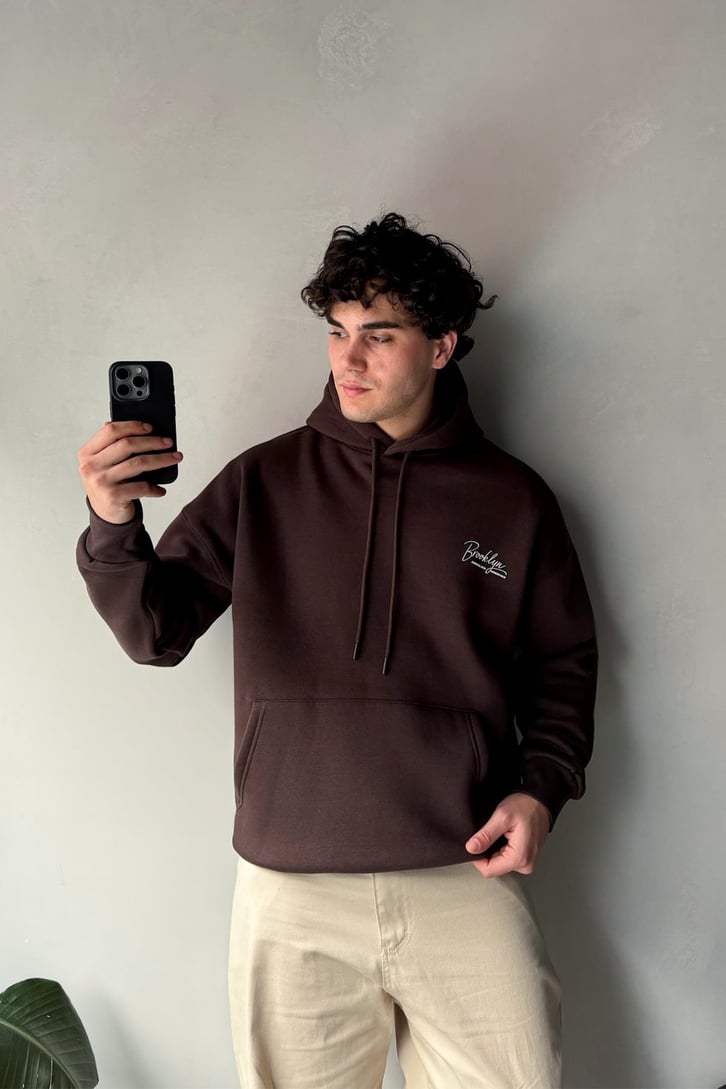 Minimal Baskılı Oversize Hoodie