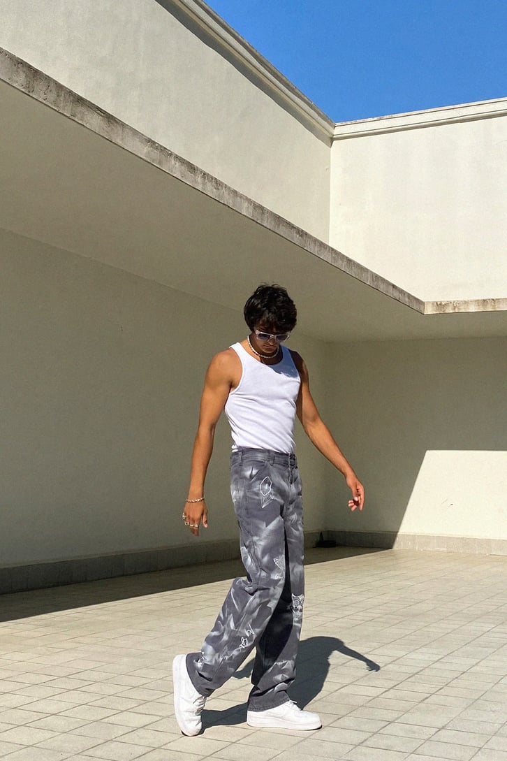 Minimal Element Basıkılı Füme Baggy Jean