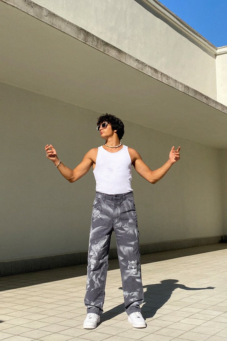 Minimal Element Basıkılı Füme Baggy Jean