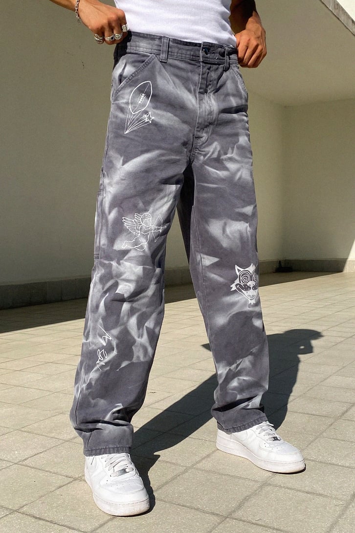 Minimal Element Basıkılı Füme Baggy Jean