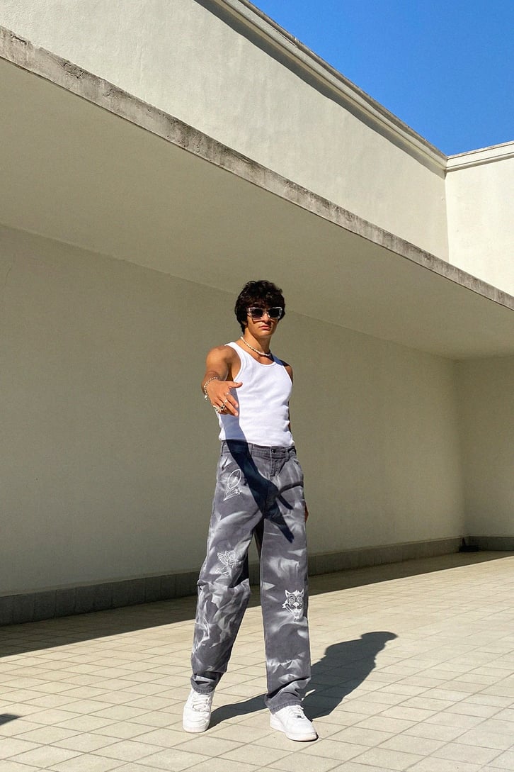 Minimal Element Basıkılı Füme Baggy Jean