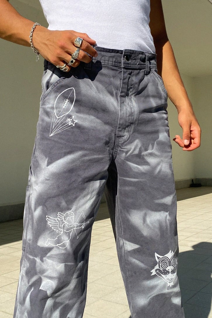 Minimal Element Basıkılı Füme Baggy Jean