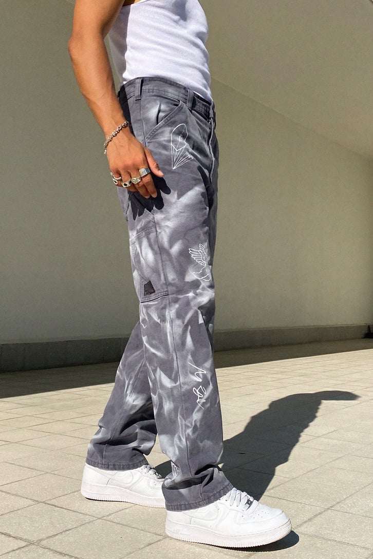 Minimal Element Basıkılı Füme Baggy Jean