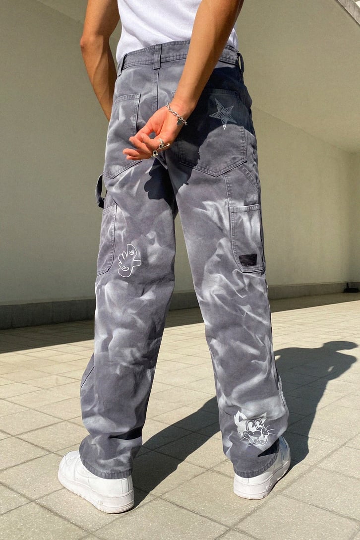 Minimal Element Basıkılı Füme Baggy Jean